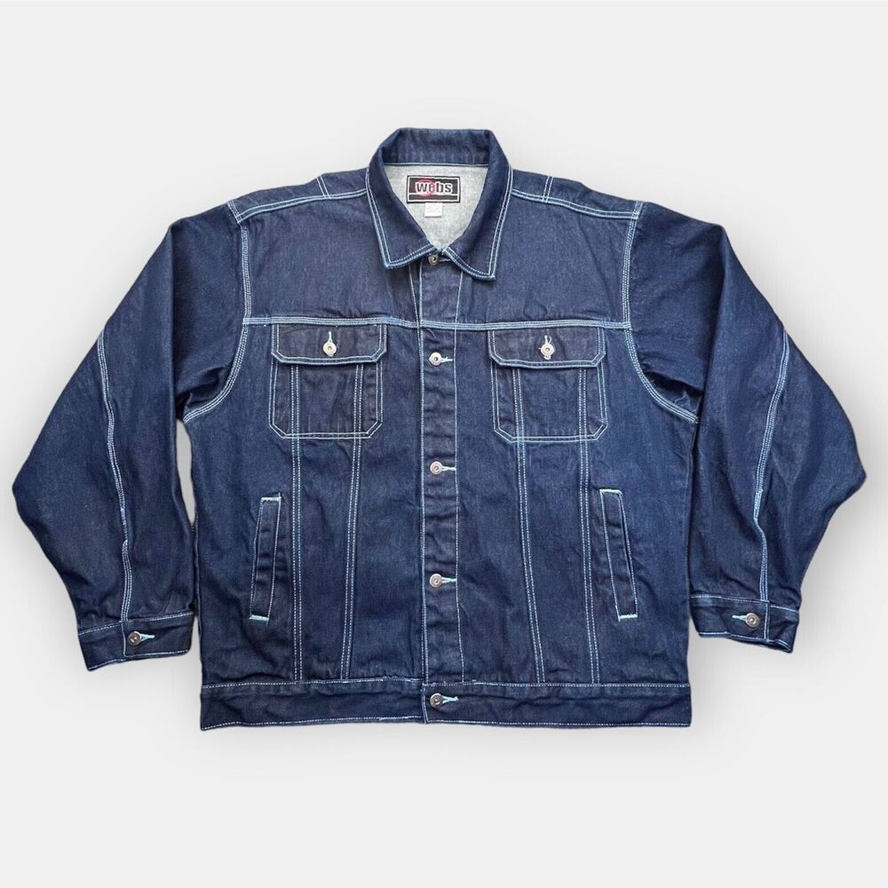 Vtg Webs Denim Jacket Mens 2XL Blue Dark Wash Urban Hip Hop Streetwear 90s Y2K